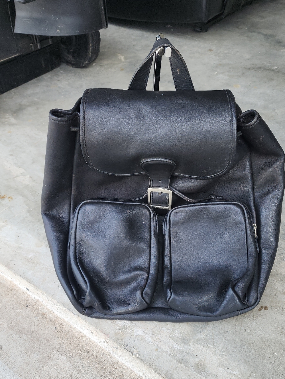 COACH Men's Vintage Black Leather Backpack with Double Front Pockets